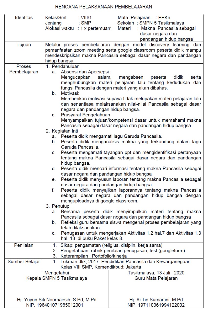 Contoh Rpp Smp Mts Kelas 8 Masa Pandemi Covid 19 Moda Daring Luring Dan Kombinasi Datadikdasmen Com
