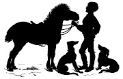 Vintage Clip ArtSweet SilhouetteBoy with Horse & Dogs