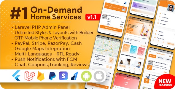 On-Demand Home Services, Business Listing, Handyman Booking with Admin Panel 2.0.0