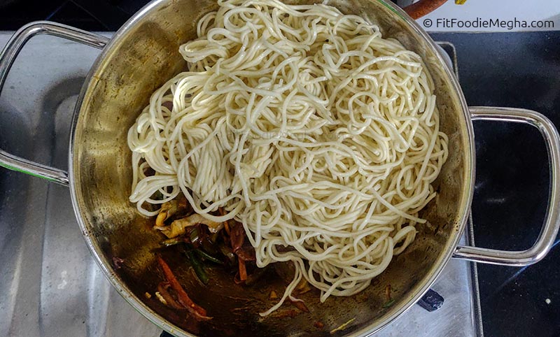 Add Boiled Noodles - Hakka Noodles Recipe