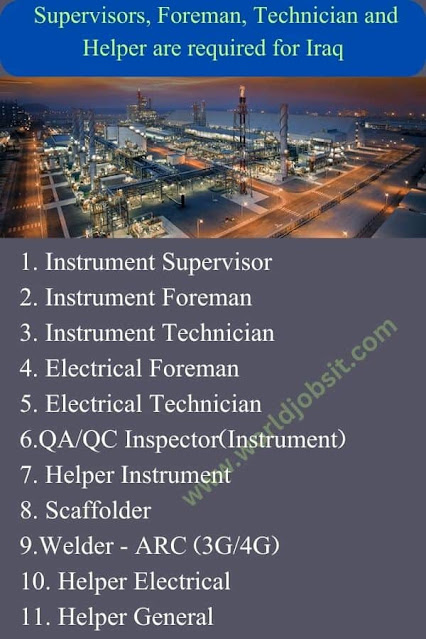 Supervisors, Foreman, Technician and Helper are required for Iraq