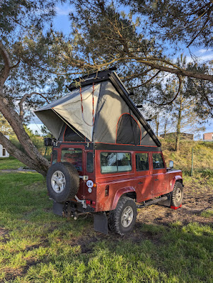 Defender Camper at Andernos-les-Bains Aire de Camping Car