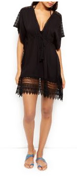 New Look Black Textured Crochet Trim Kaftan