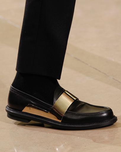 The gold on this Yves Saint Laurent shoe looks like armor. The style ...