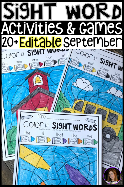 Are you looking for Back to School themed sight word activities that you can change to meet the needs of your kindergarten and/or first grade children?   Then, you will love Editable Sight Words Printables, Activities and Games for September.  Type in 20 sight words on one list and they will spread throughout all of the activities. 