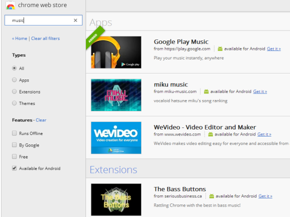 Chrome Web Store Links to Android Apps