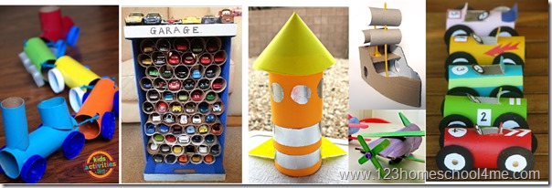 cars, trucks, trains transportation toilet paper roll crafts