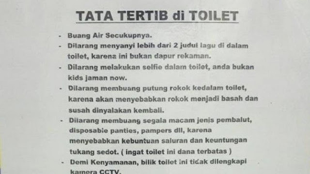 15 Pengumuman Lucu 'Tata Tertib di Toilet' Ini Bikin Ngakak Sampai Mules