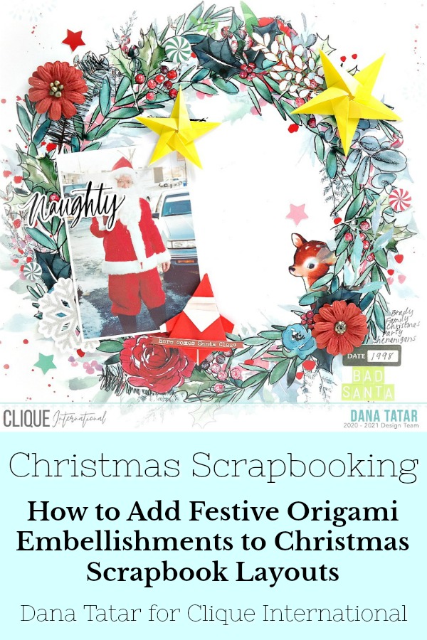 Christmas Scrapbook Layout with Origami Star and Santa Embellishments