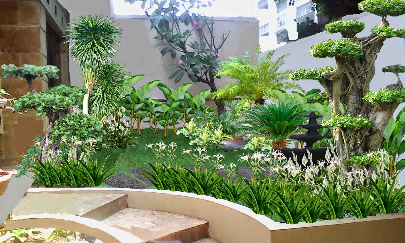 Taman Bunga  Hias dan Bonsai Desain Taman Rumah Minimalis 
