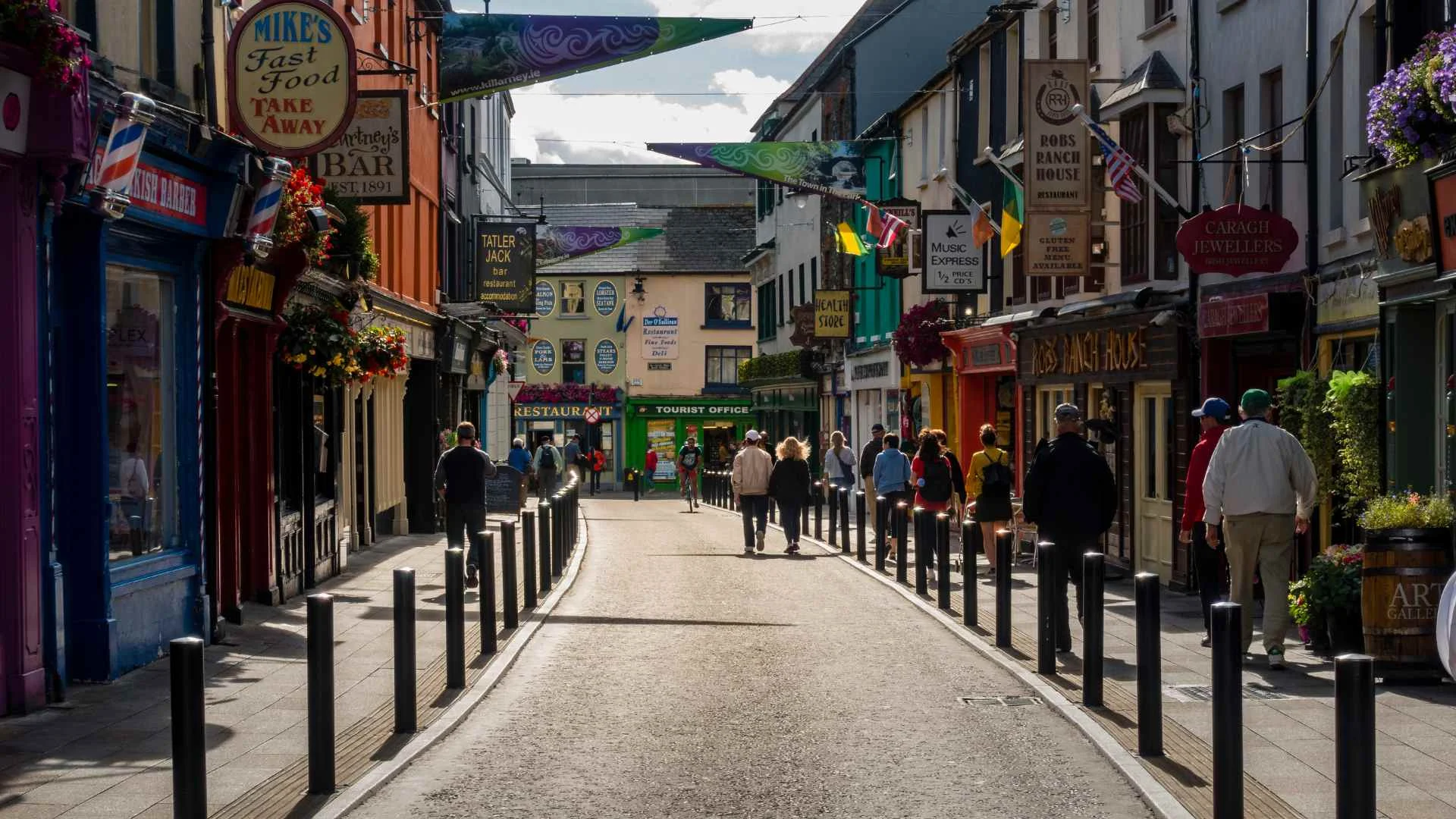 Stock image of a Kilkenny street with restaurants in Ireland from Canva Pro