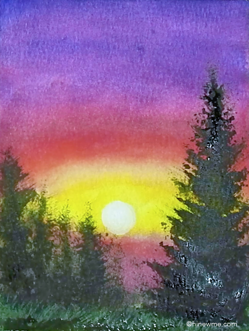 Watercolor sunset landscape tutorial, How to draw step by step easy for the beginner