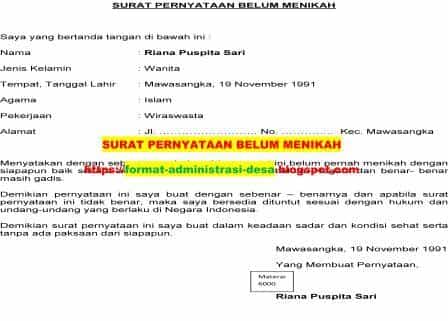 Surat Pernyataan Belum Menikah Doc dan PDF  FORMAT ADMINISTRASI DESA