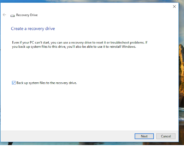 Windows 10 recovery USB drive.