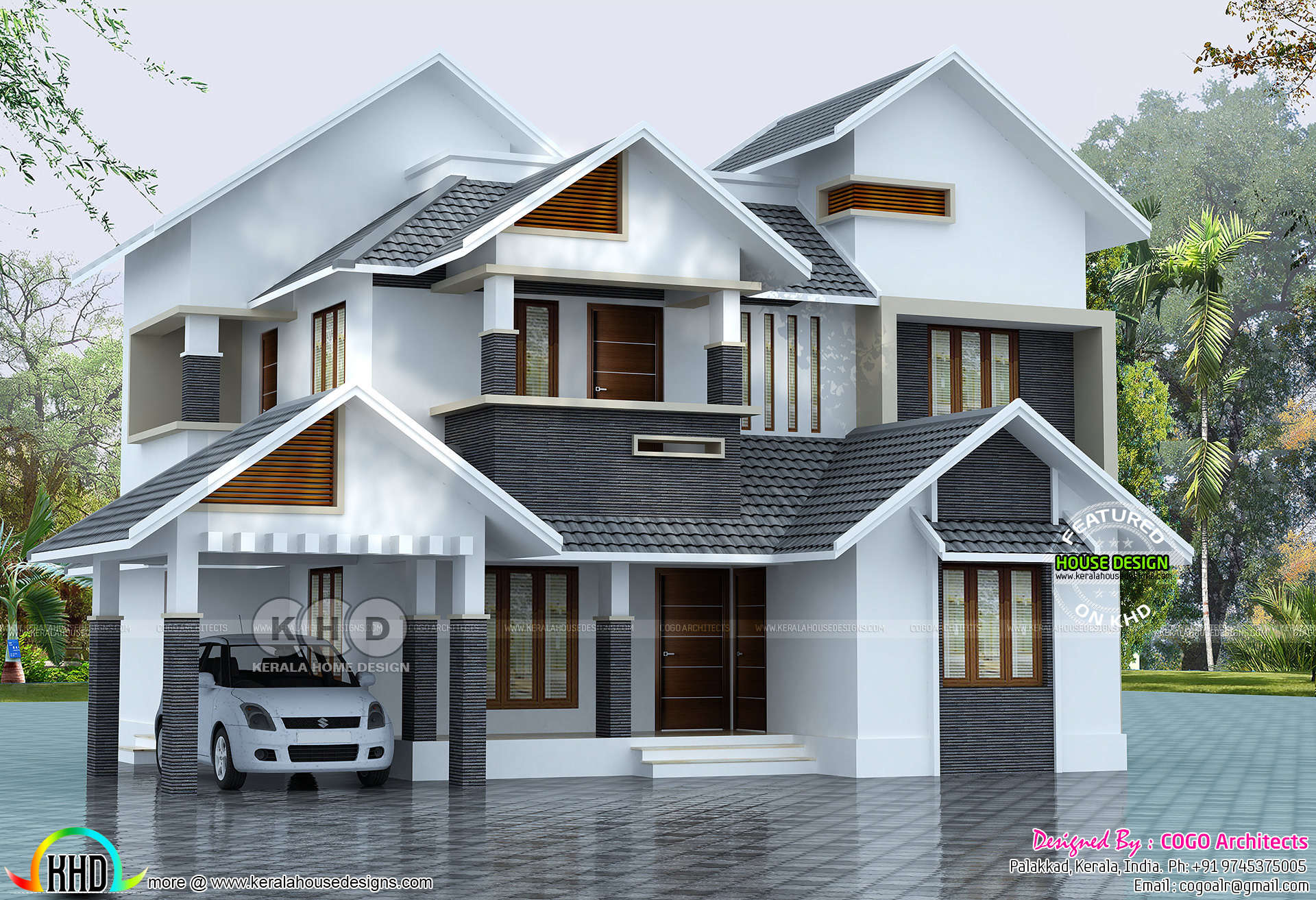 2145 sq ft sloped roof  house  plan  Kerala home  design and 