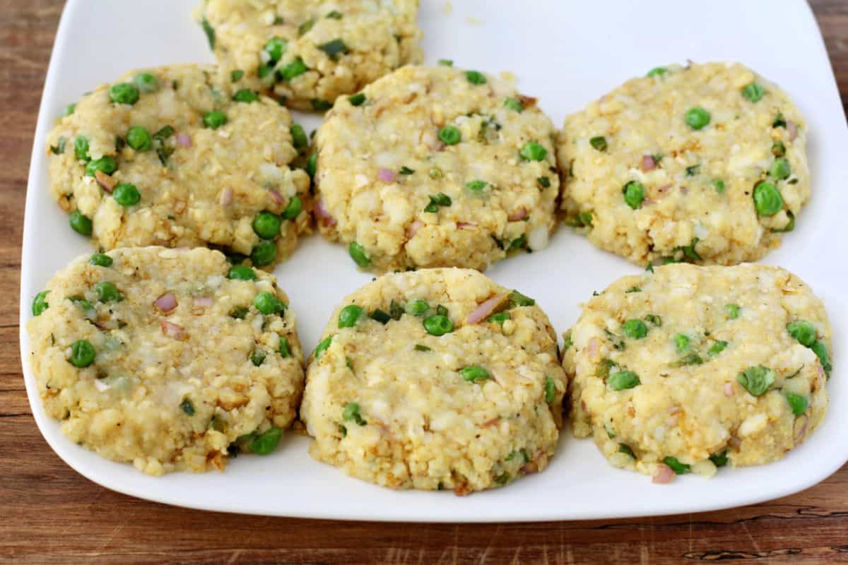 Aloo Tikki (Potato Patties) before frying on a plate.