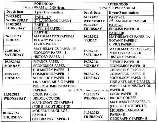 AP Inter Supplementary Time Table 2023