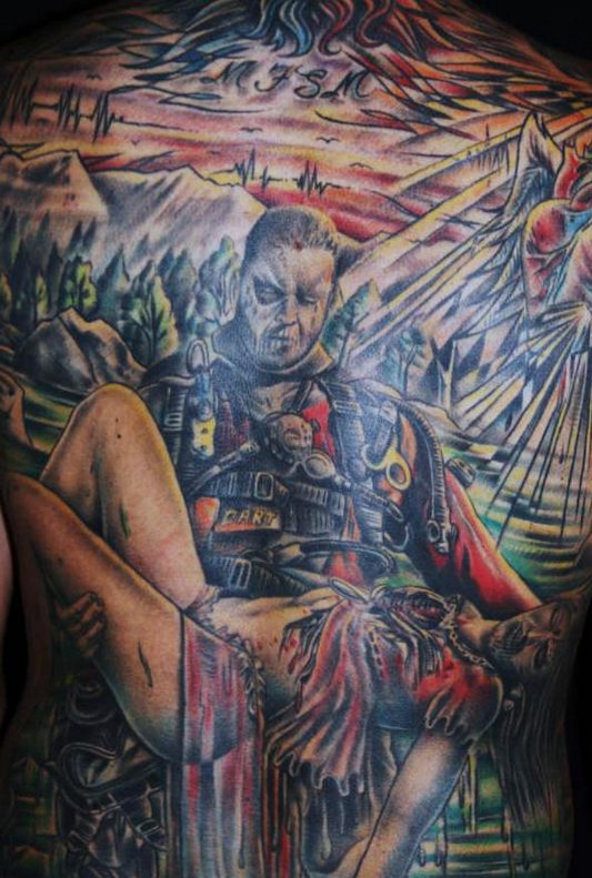 Awesome full color back tattoo