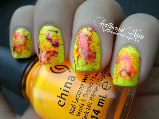 splatter neon nails nailart nail art mani manicure orange yellow purple pink Funky Fingers China Glaze Color Club Spellbound