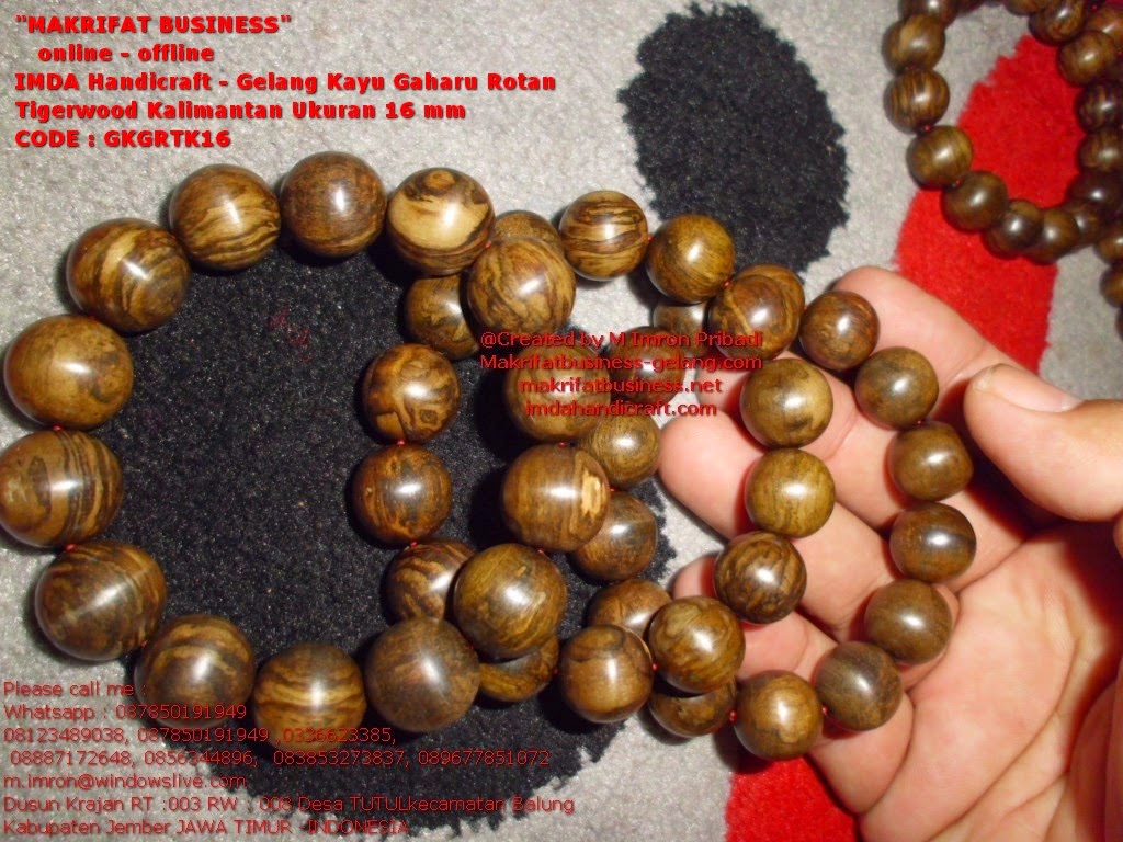  Gelang  Kayu GAHARU Rotan  Tigerwood Kalimantan Ukuran 16 mm 