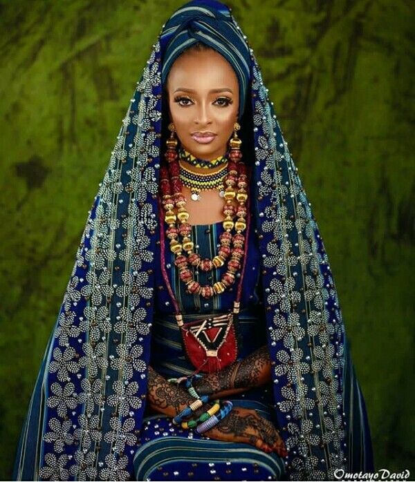 Royal blue traditional wedding outfit for couple fulani tribe