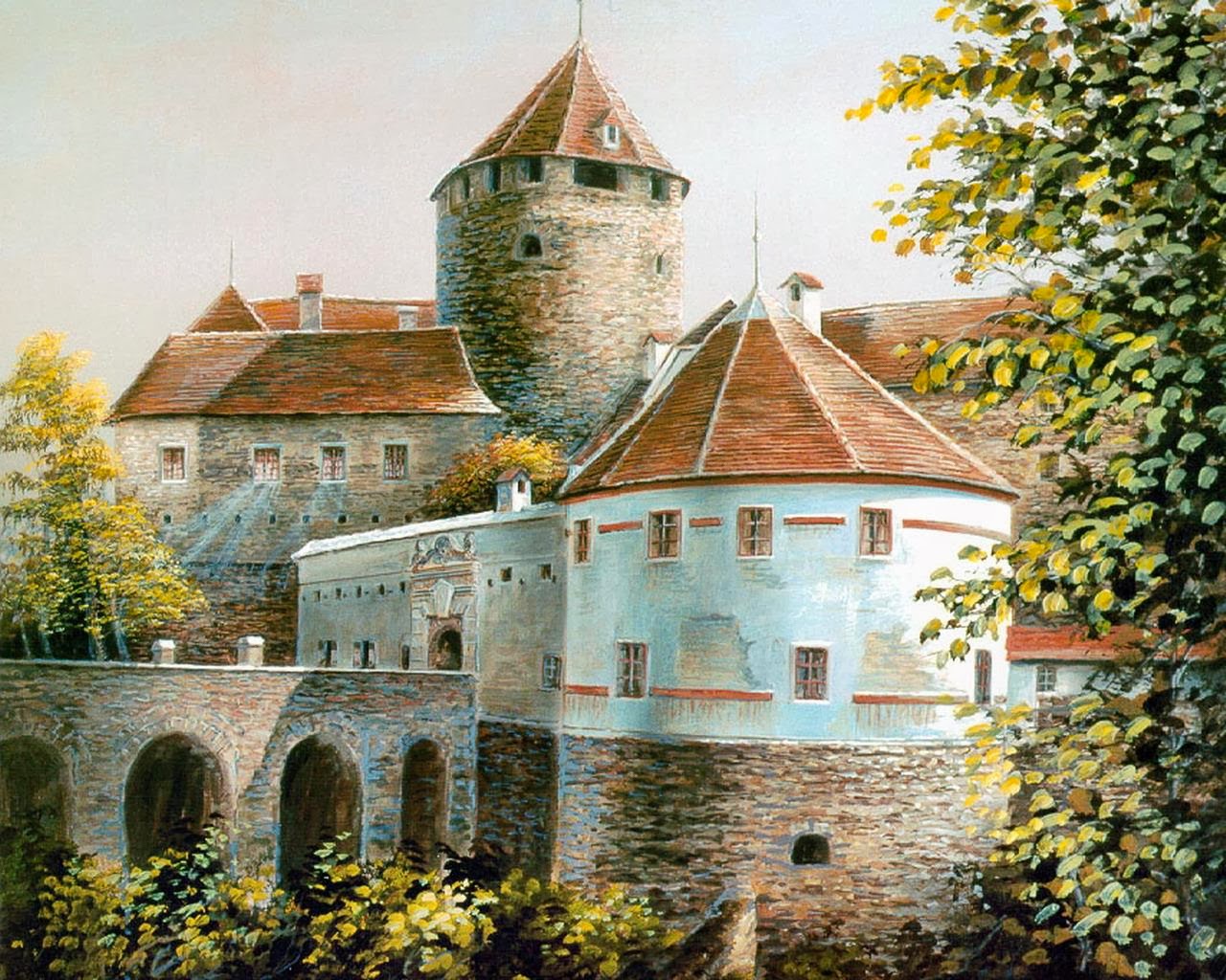Изображенная на картине крепость была выстроена. Средневековый замок живопись. Средневековый замок акварелью. Средневековые замки Европы. Средневековый замок картина.