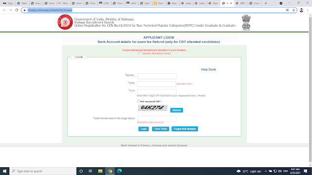 Railway NTPC Fee Refund Notice, Fill Online Form 2021