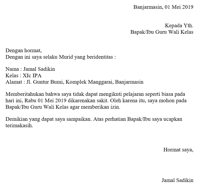 Cara Membuat Surat Izin Sekolah Dikarenakan Sakit Bagi Contoh Surat