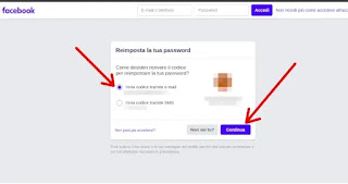 Recupero Password Facebook da Pc su Sito - 3 scegliamo come ricevere il codice per reimpostare la password