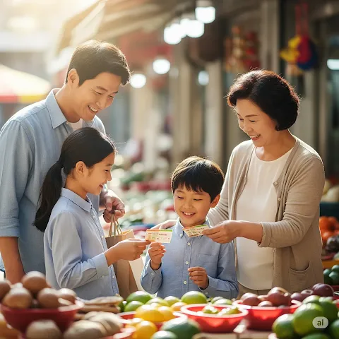 행복하게 소비쿠폰 사용하는 충청권 가족 모습