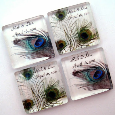 Peacock wedding favor magnets by Stuck Together Magnets are a great 