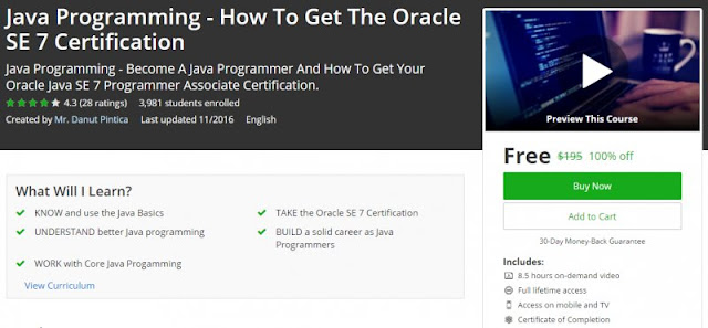 [100% Off] Java Programming - How To Get The Oracle SE 7 Certification| Worth 195$