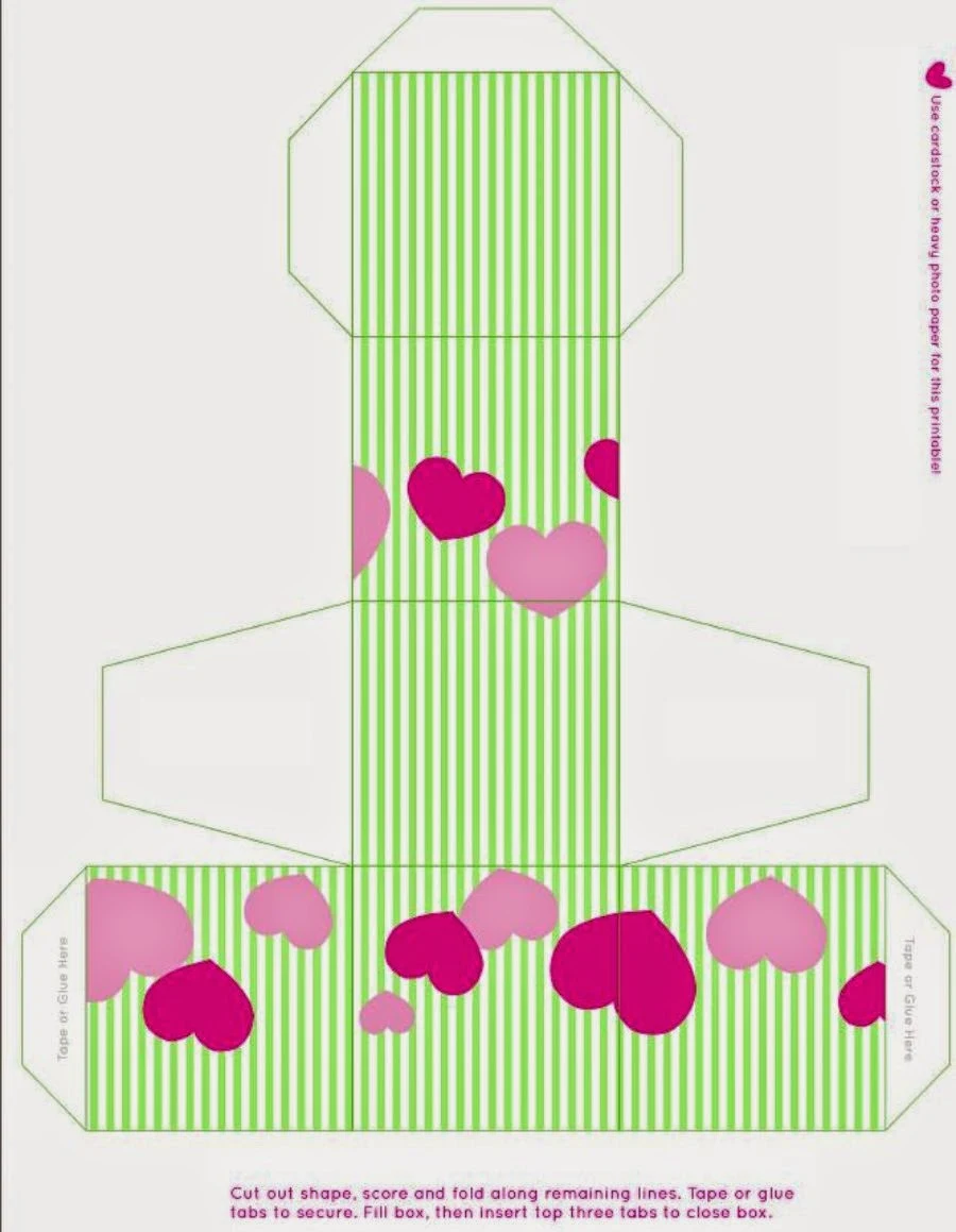 Valentine´s Day: Free Printable Hearts and Stripes Box.