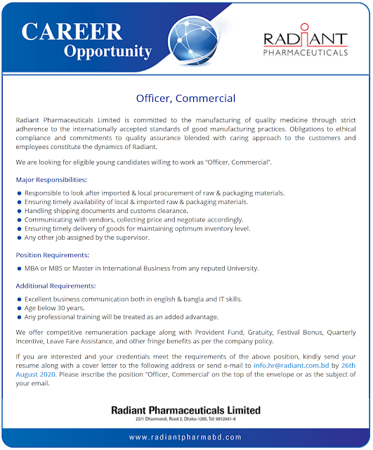 Radiant Pharmaceuticals Job Circular