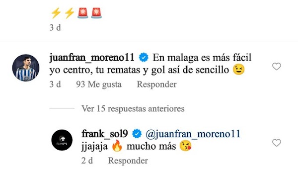Málaga, guiño entre Juanfran y Fran Sol en redes sociales