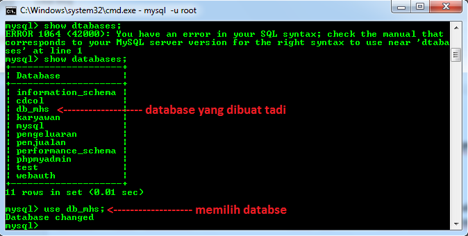 Cara Membuat Database MySQL di Xampp dengan CMD - Struktur Web