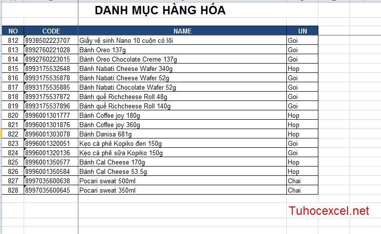 Share file 800 mã hàng hóa Siêu thị Mini thông dụng  mô tả và đơn vị