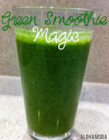 Green smoothie magic is only 4 ingredients, easy to make, toddlers love them, and you'll feel better drinking it.  Alohamora Open a Book http://alohamoraopenabook.blogspot.com/