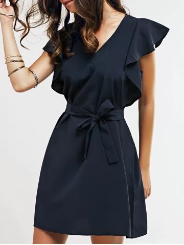  Cap Butterfly Sleeve A-Line Dress