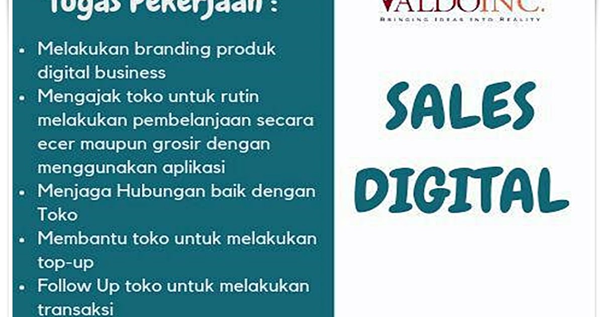 Lowongan Kerja Karyawan Sales Digital Valdo Inc