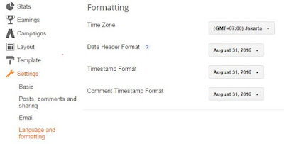 setting format tanggal dan waktu di dashboard blogger