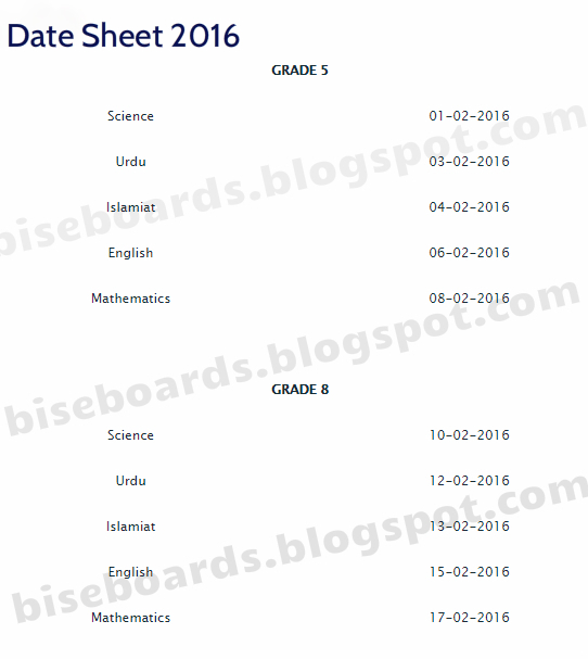 Watch 5th Class Date Sheet 2016 Online