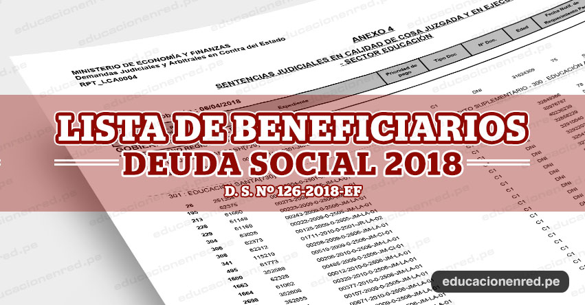 MINEDU: Lista de Beneficiados con el pago de la deuda social 2018, comprende preparación de clases y evaluación, asignación por tiempo de servicios, subsidio por luto y sepelio (D. S. N° 126-2018-EF) - www.minedu.gob.pe