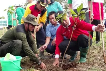 Walikota Mahyeldi menanam pohon bersama TNI, dan Ormas.  