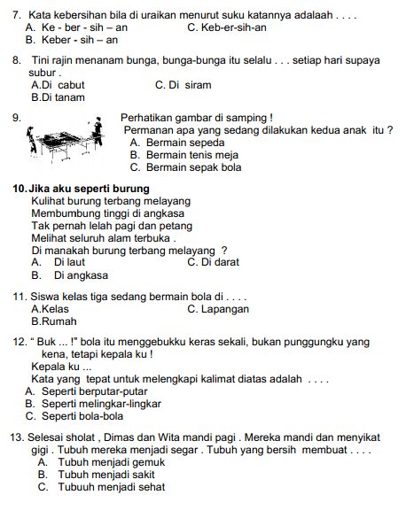 Latihan  Sola PAS ASAS Bahasa Indonesia  Kelas 3 SD Semester 1