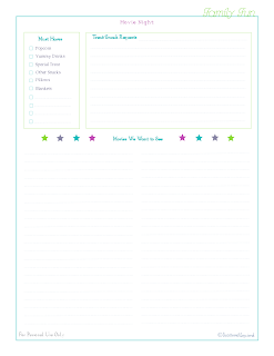 free printable, home management binder, family time, movie night checklist,
