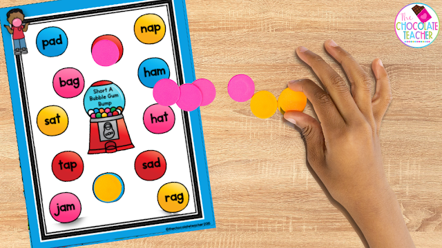 Use activities for teaching word families like this bubblegum game as part of your center activities.