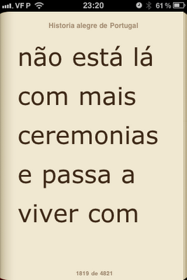 Foto mostrando um texto com a ampliação máxima proporcionada pela app iBooks