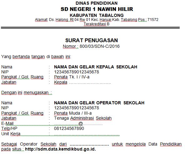 Contoh SK Operator Penugasan Verval PTK Dan NUPTK SDM PDSPK 2016