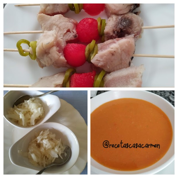 Gazpacho de sandia con brocheta de bonito